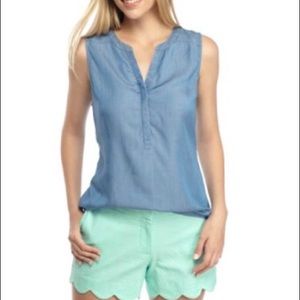 Denim Crown & Ivey sleeveless Chambray shirt